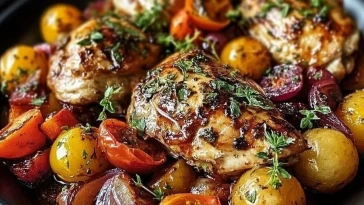 Poulet balsamique et légumes au four