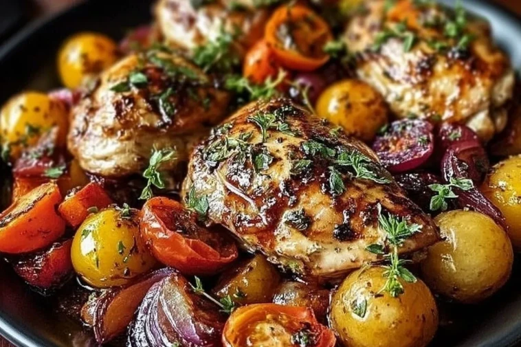 Poulet balsamique et légumes au four