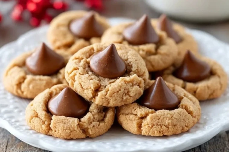 Biscuits Au Beurre De Cacahuète Avec Des Kisses En Chocolat
