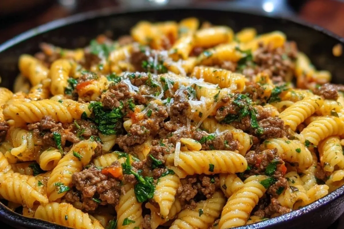 Pâtes À LAil Et Au Bœuf Haché
