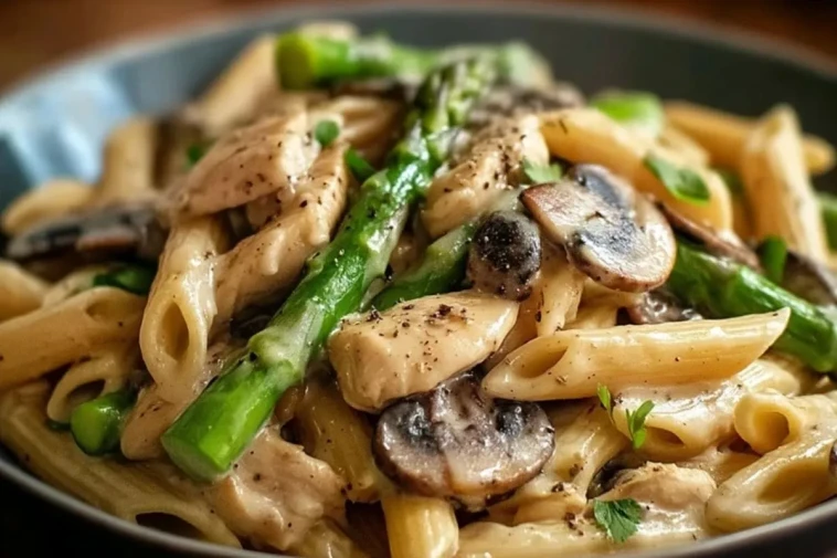 Penne Au Poulet Crèmeux Aux Champignons Et Asperges