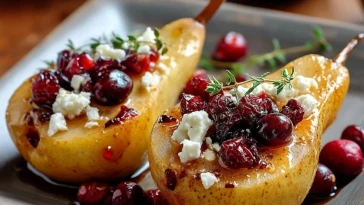 Poires Cuites Au Feta, Miel Et Canneberges