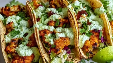 Tacos de Chou-Fleur avec Crème de Coriandre et Citron Vert