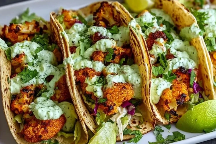 Tacos de Chou-Fleur avec Crème de Coriandre et Citron Vert