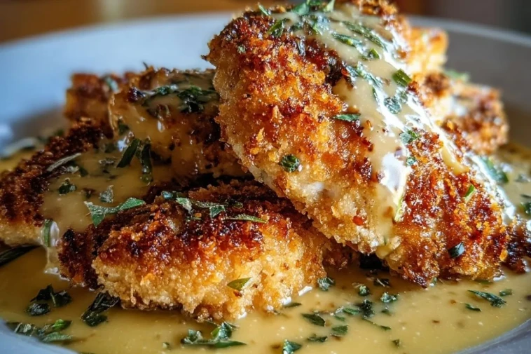 Poulet Parmesan Croquant Avec Une Sauce Ail Riche